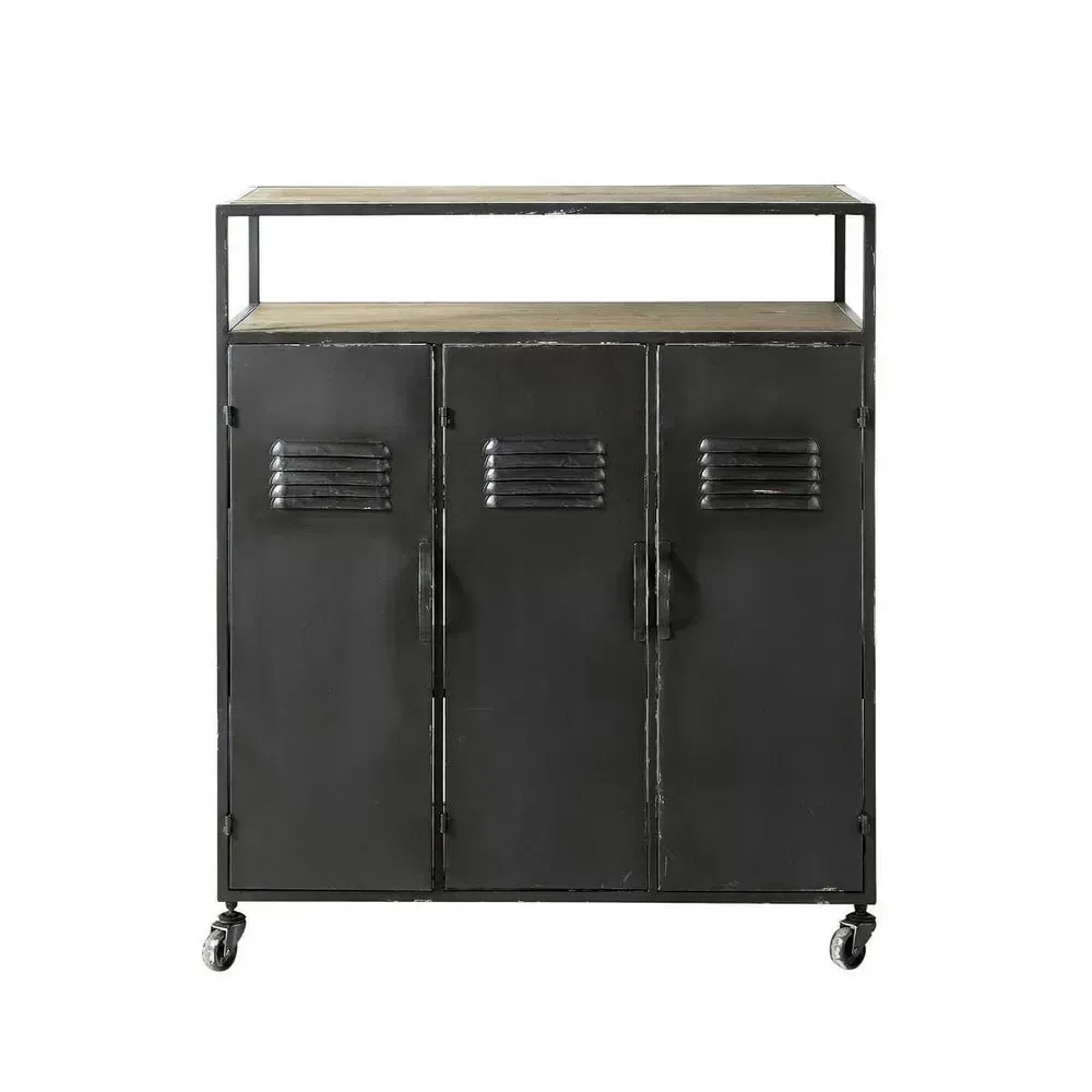 Meuble de bar industriel à roulettes en métal gris anthracite