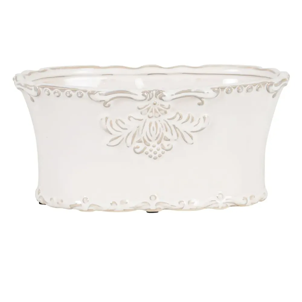 Pot ovale en céramique blanche H 11 cm ARISTIDE