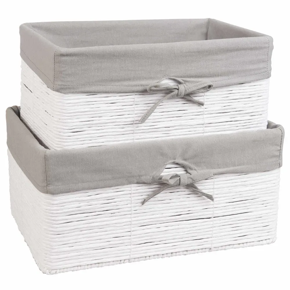 2 paniers en papier tressé blanc