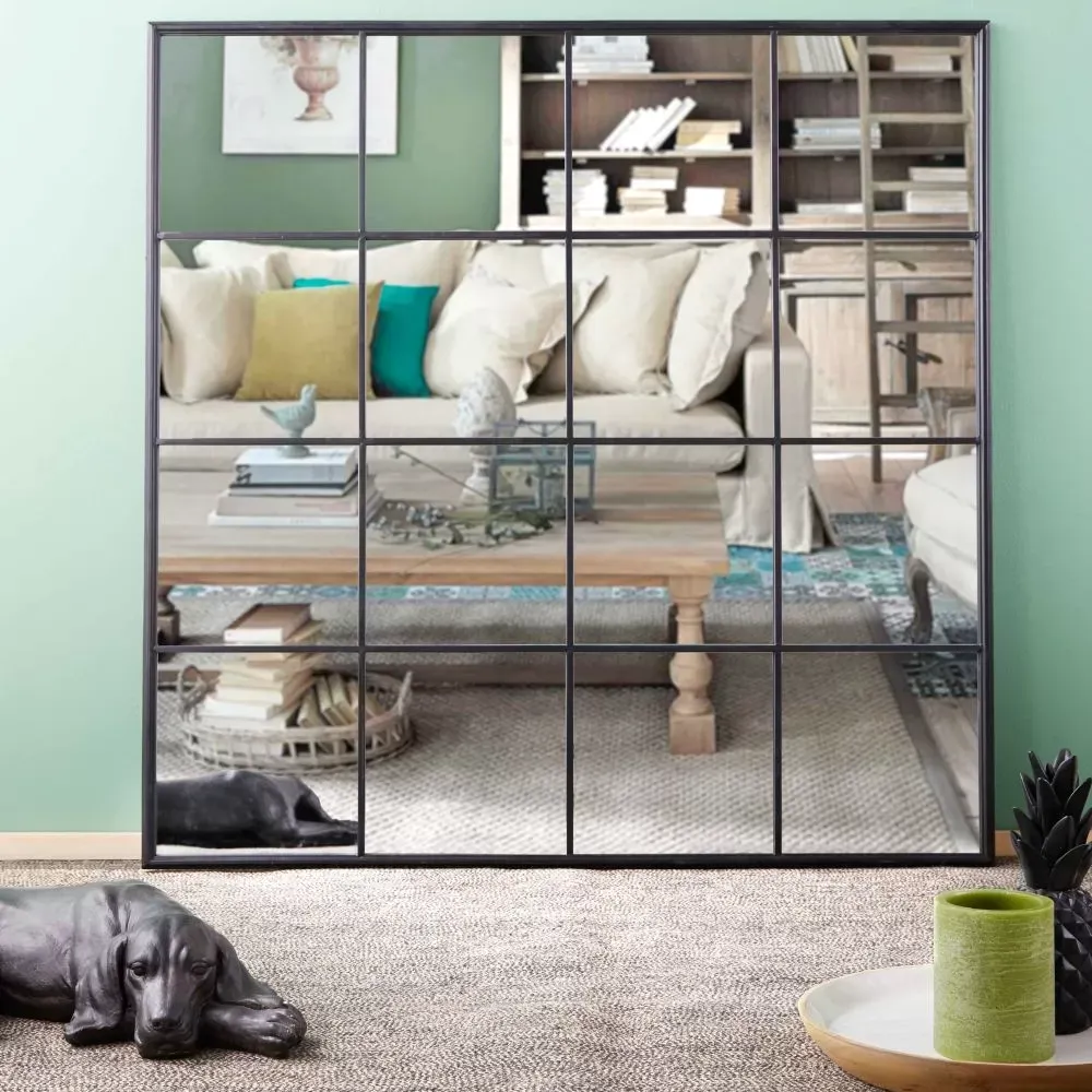 Miroir fenêtre carré en métal noir 122x122