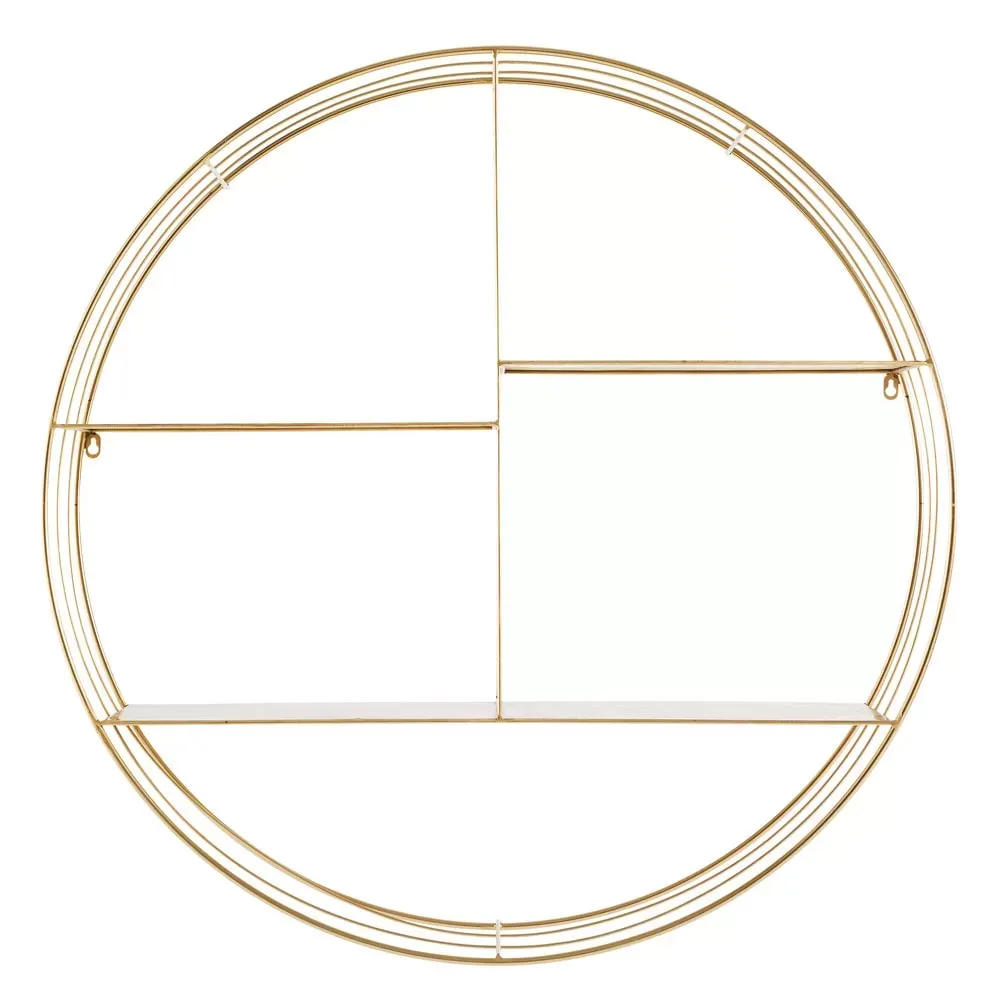 Étagère murale ronde en métal doré