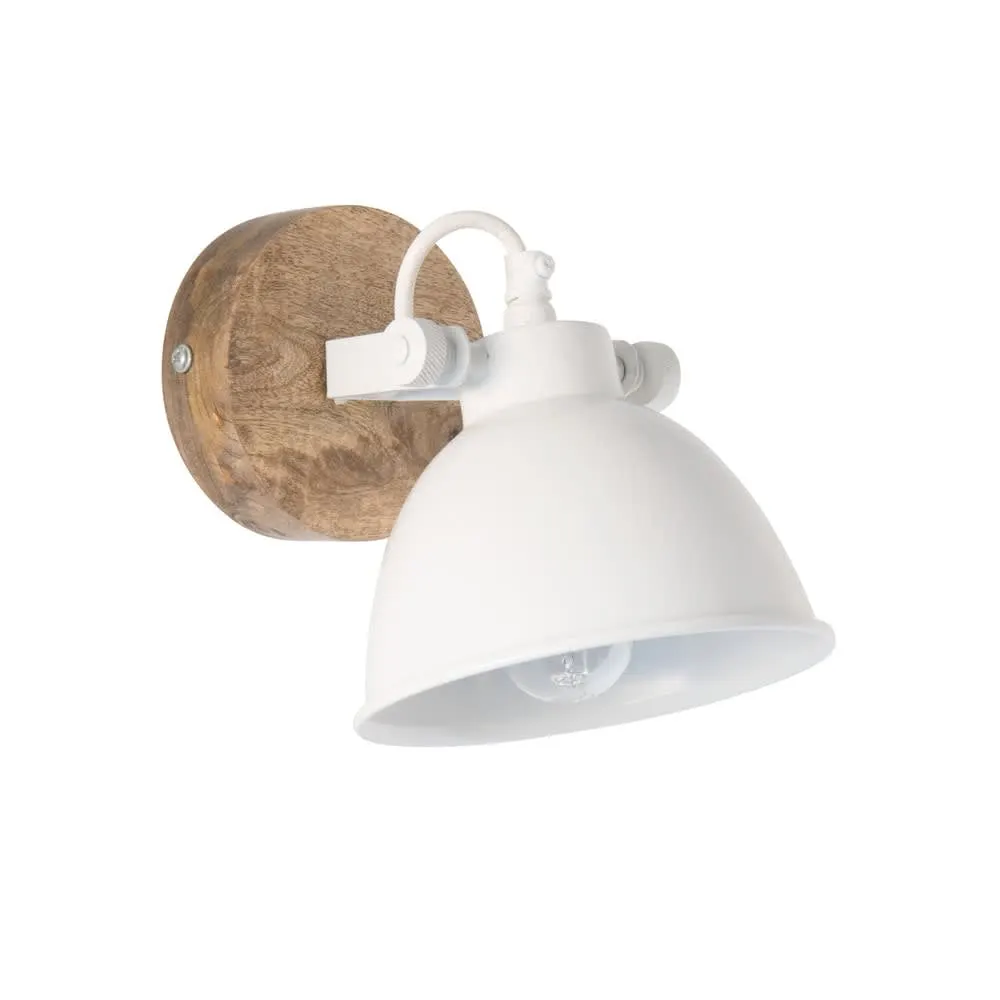 Applique en acier blanc et bois de manguier