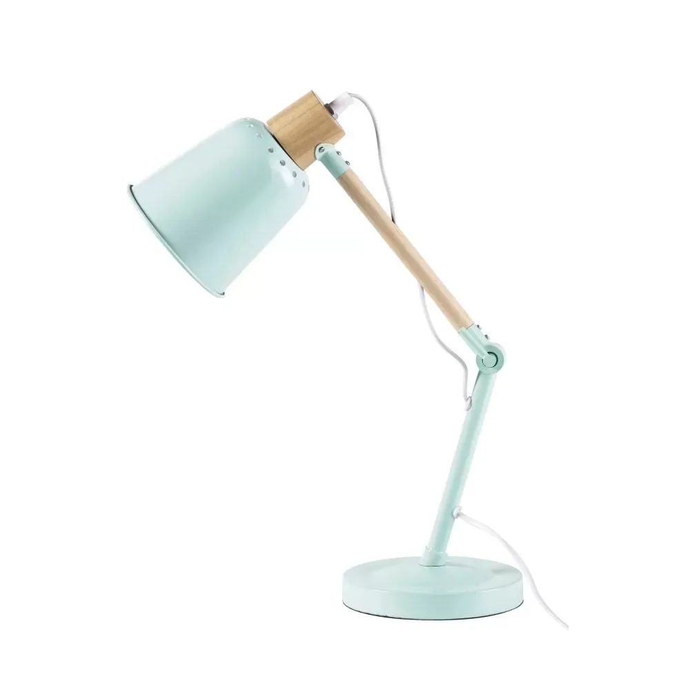 Lampe de bureau en métal vert et hévéa
