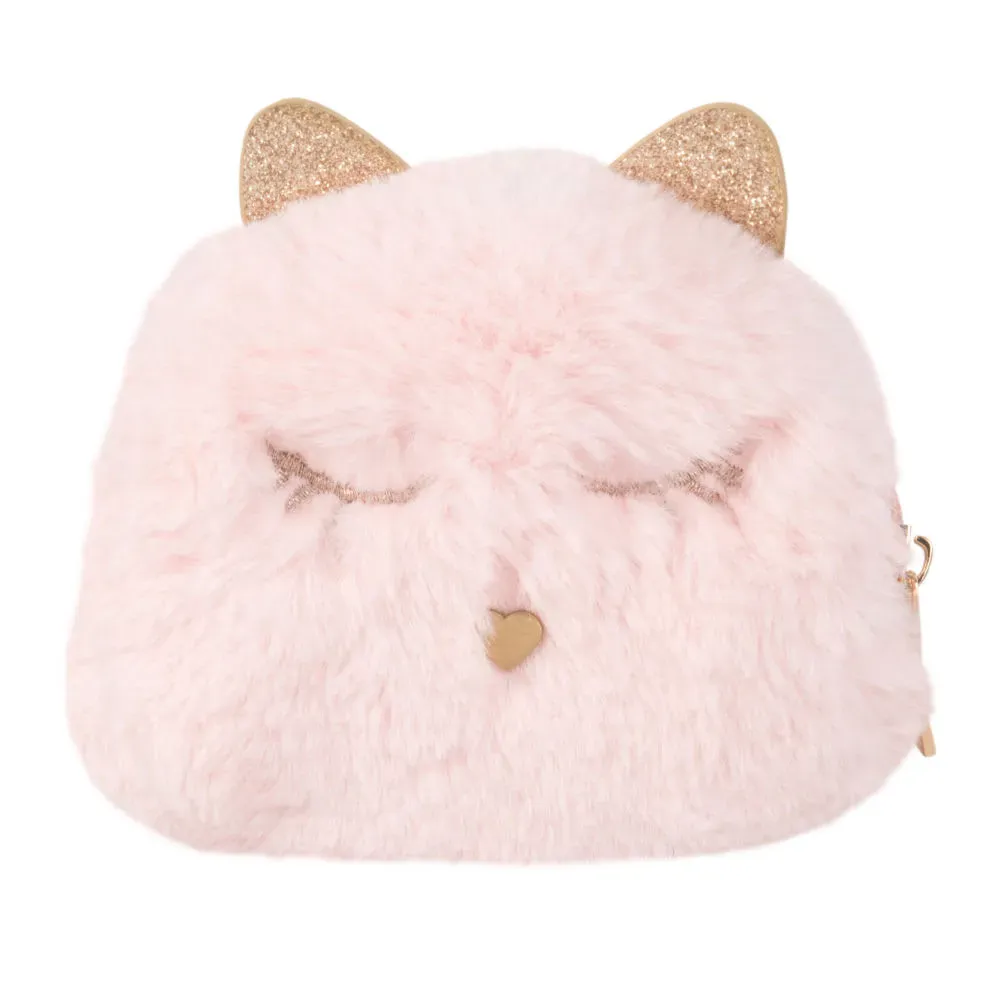 Trousse chat rose et paillettes dorées