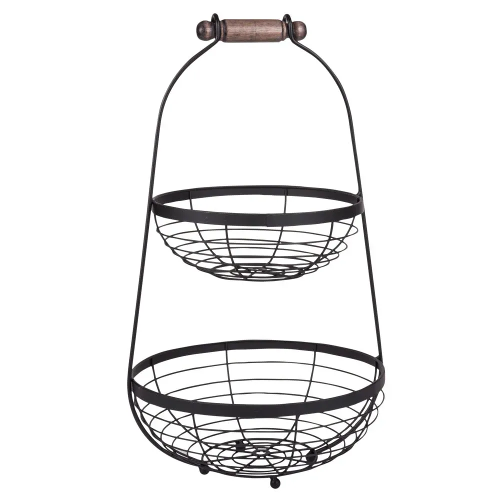 Double corbeille en métal noir et eucalyptus