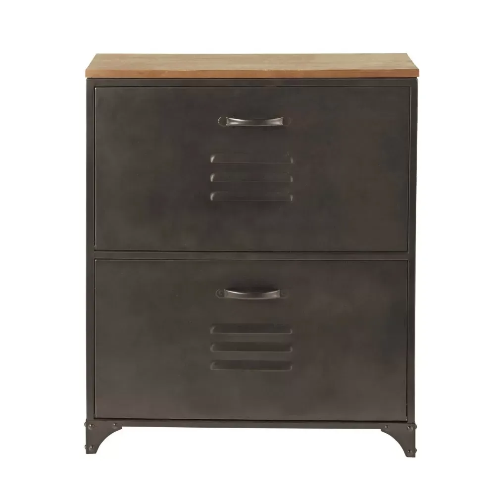 Meuble à chaussures 2 tiroirs en métal et sapin