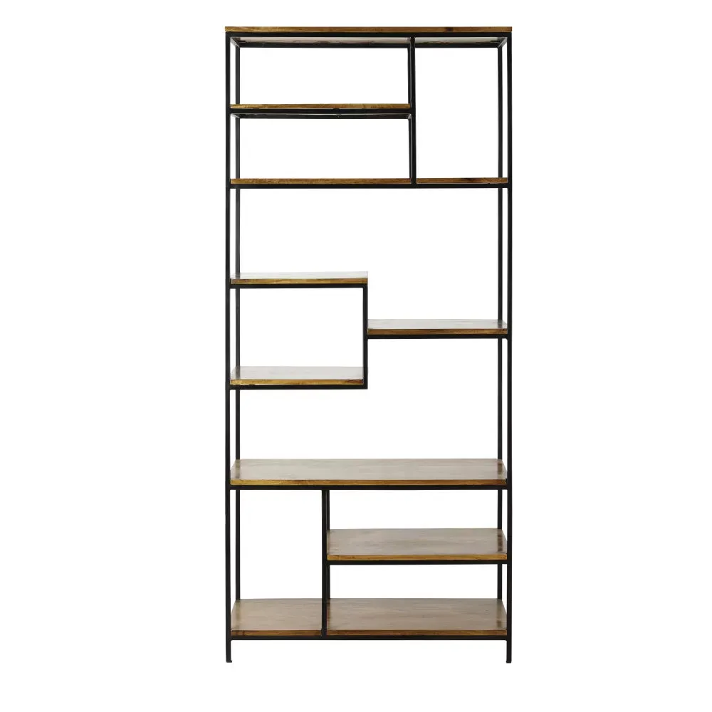Etagère industrielle en métal noir mat et bois de manguier