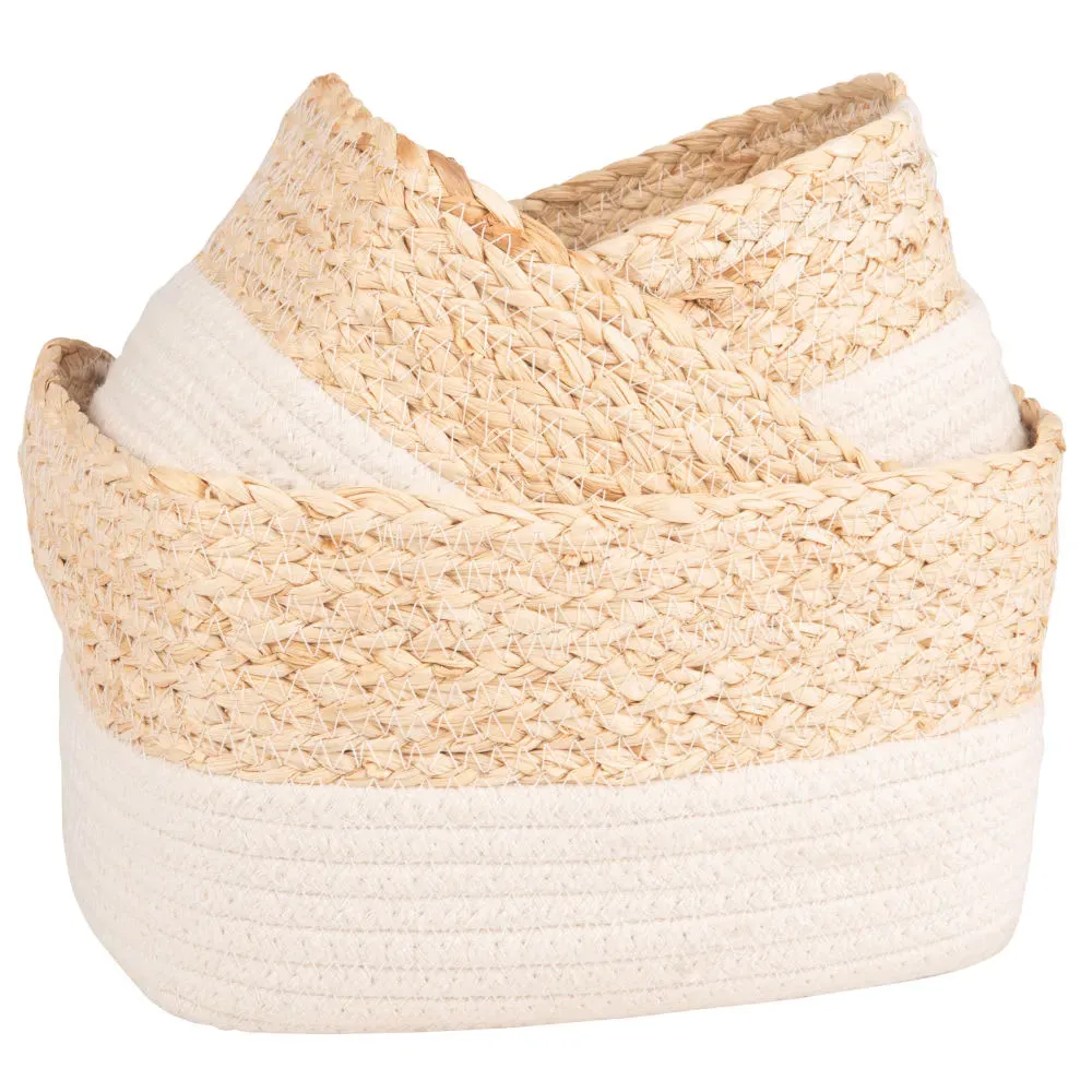 3 corbeilles en fibres végétales bicolores