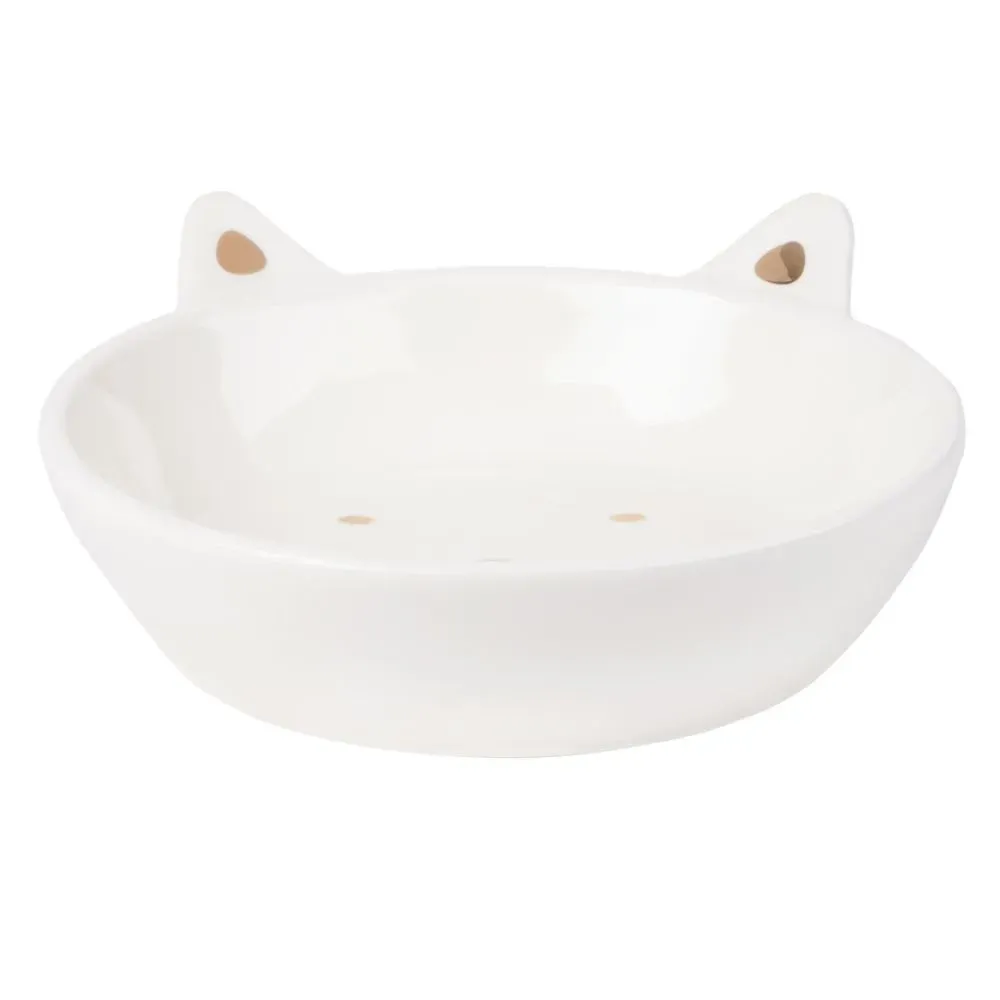 Coupelle chat en grès blanc