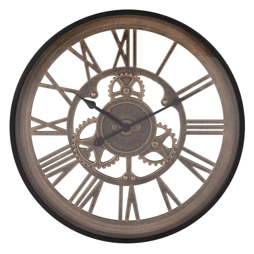 Horloge murale à rouages noire et marron D46