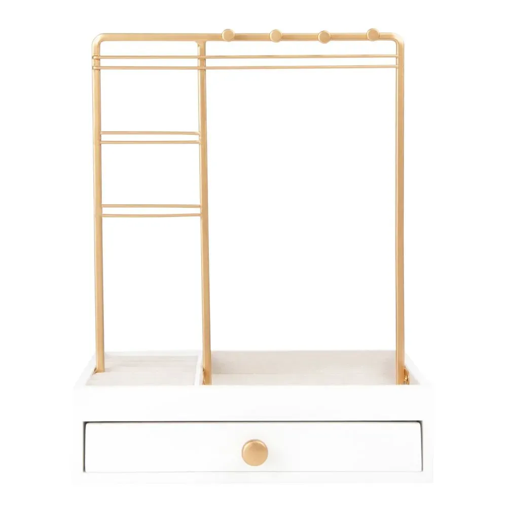 Porte-bijoux 1 tiroir en métal blanc et doré