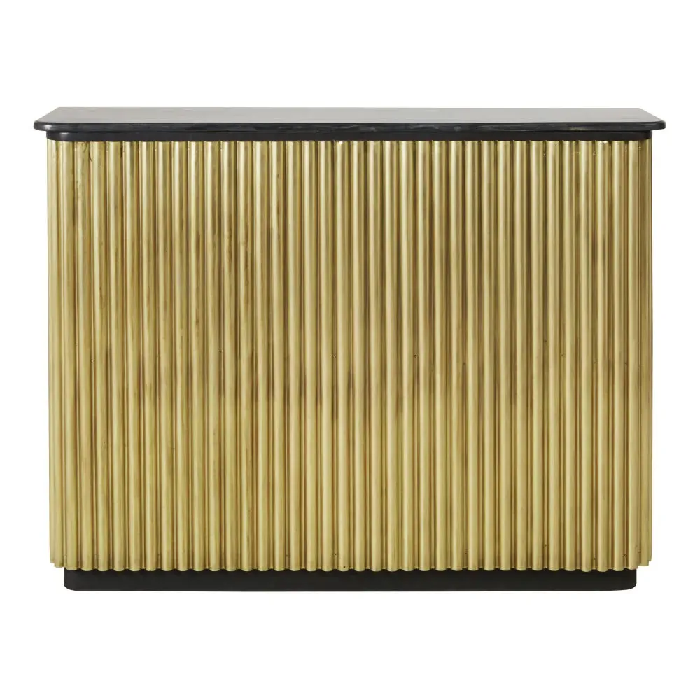 Comptoir professionnel en métal ondulé coloris laiton et pierre noire