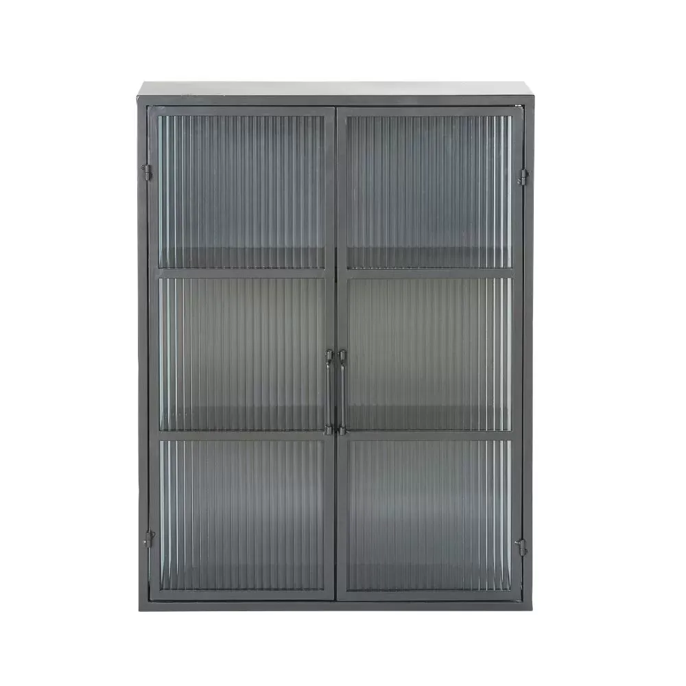 Etagère 2 portes en métal noir et verre armé