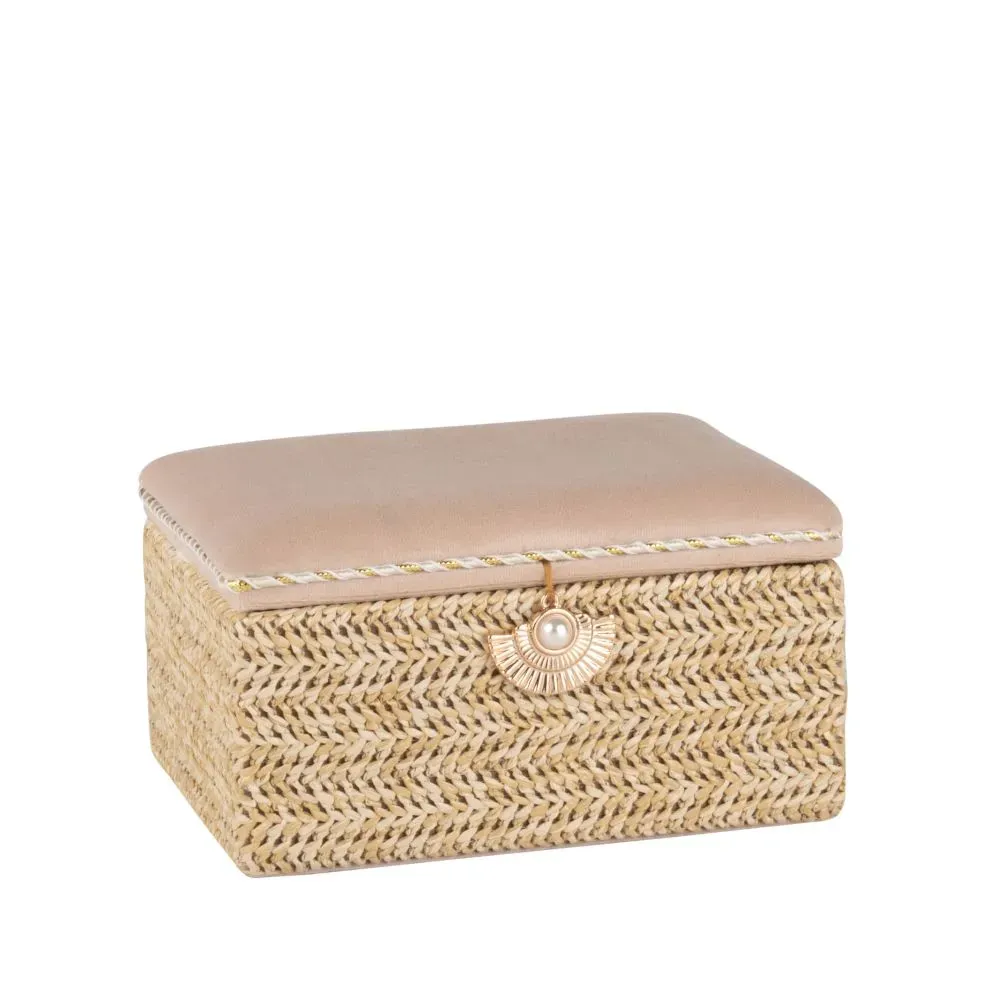 Boîte à bijoux tressée et velours beige