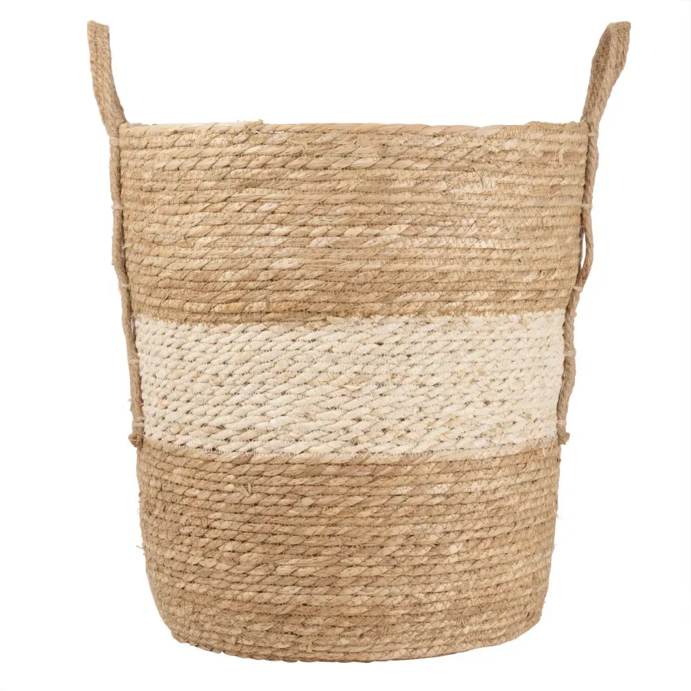 Panier en fibre végétale coloris camel, écru et naturel