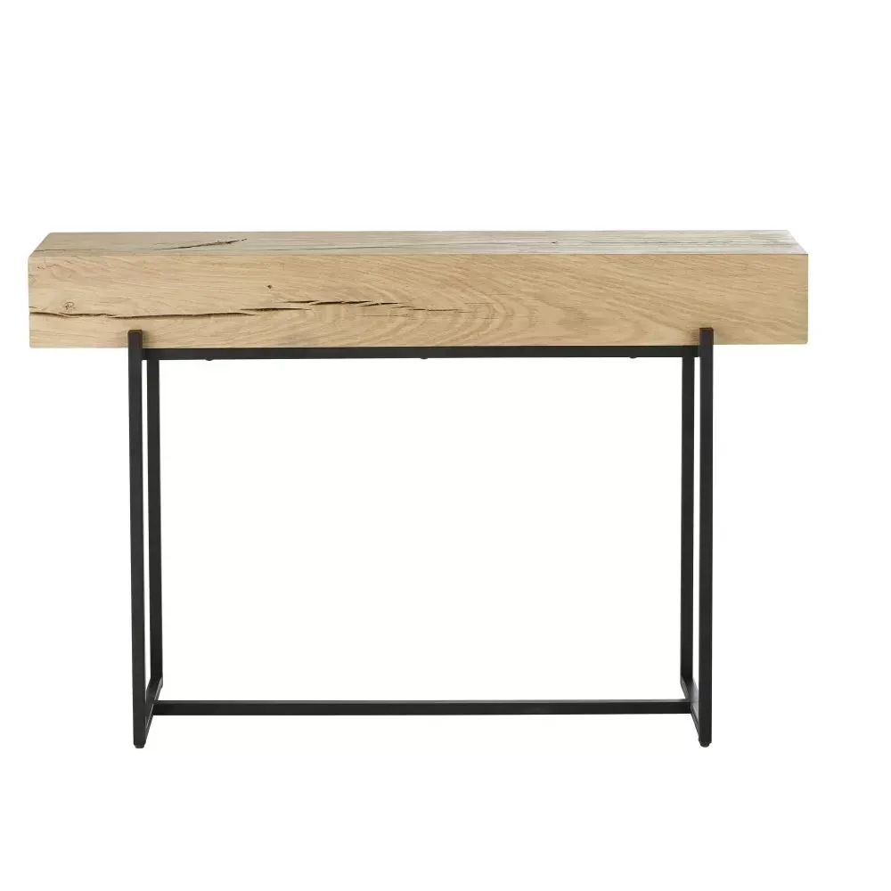 Console en chêne et métal noir