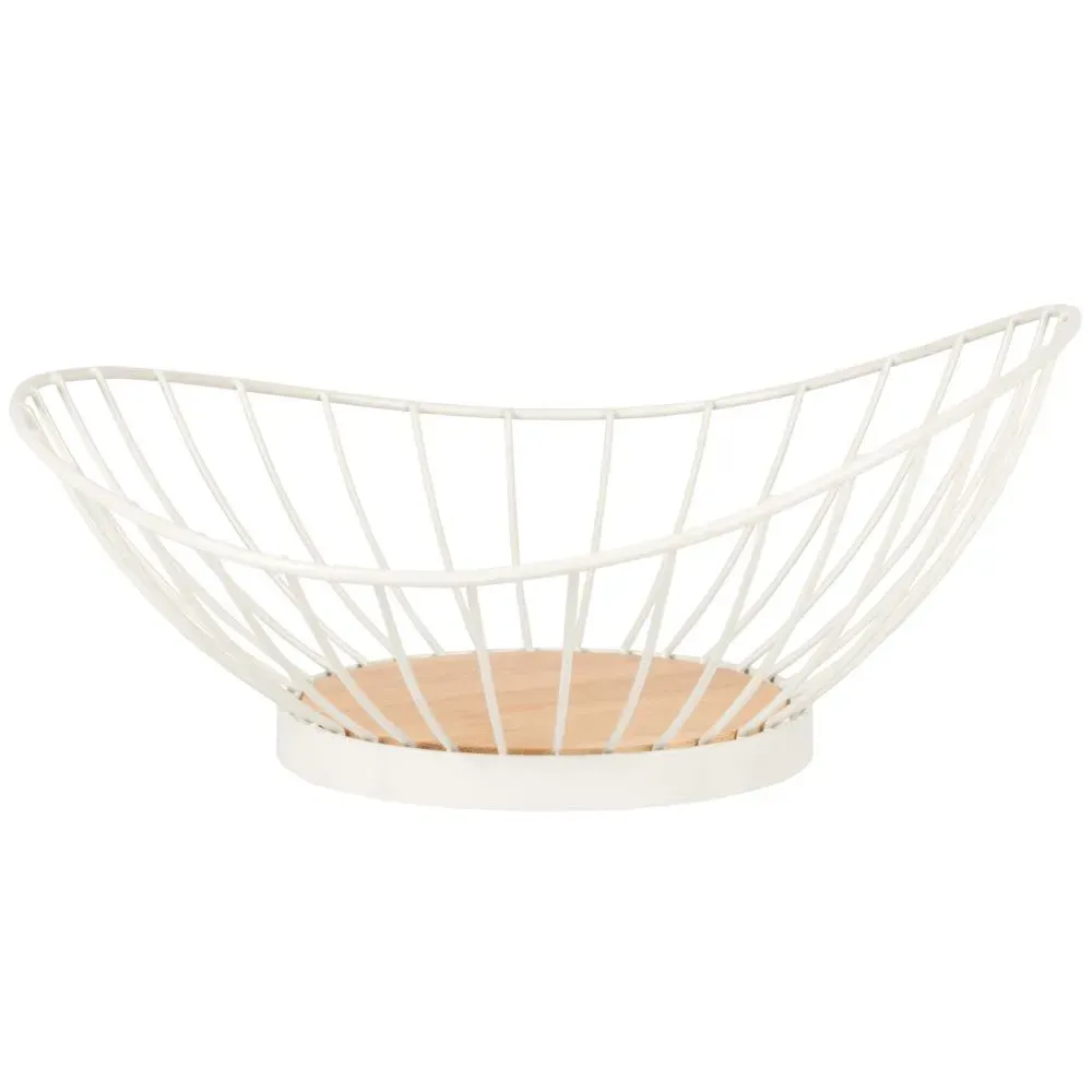 Corbeille en métal filaire écru et bambou