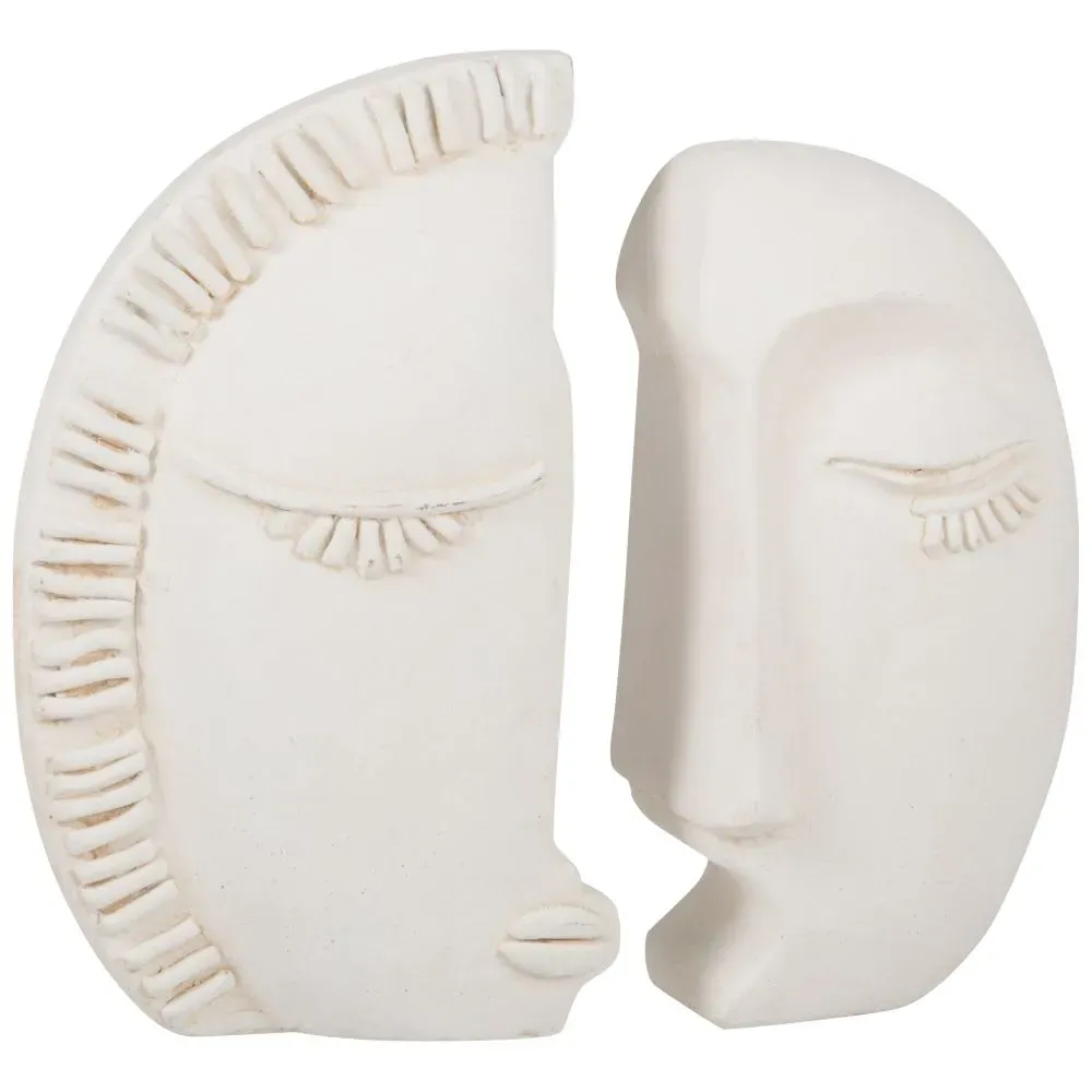 Statuette visage à imbriquer en ciment beige H19