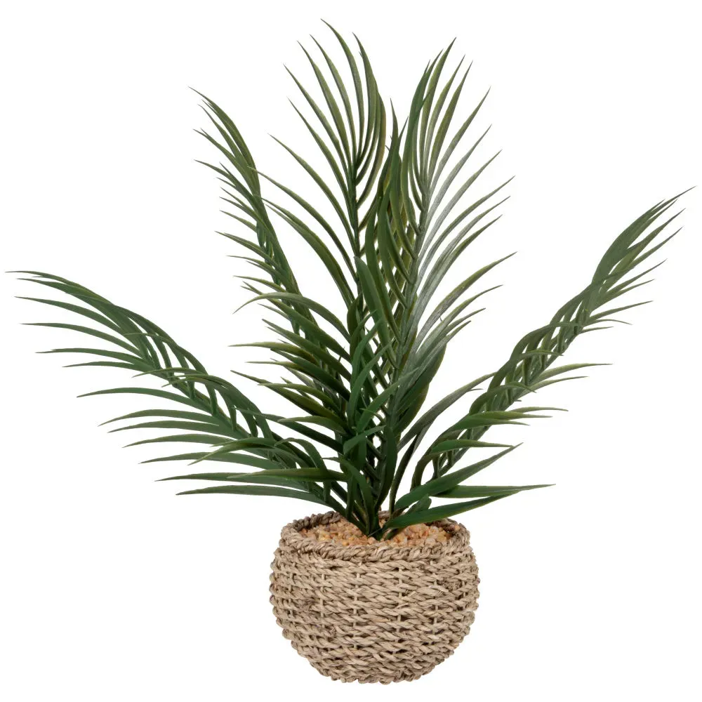Plante verte artificielle et pot en fibres végétales beiges
