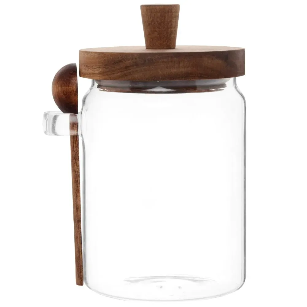 Bocal en verre avec couvercle et cuillère en bois d'acacia