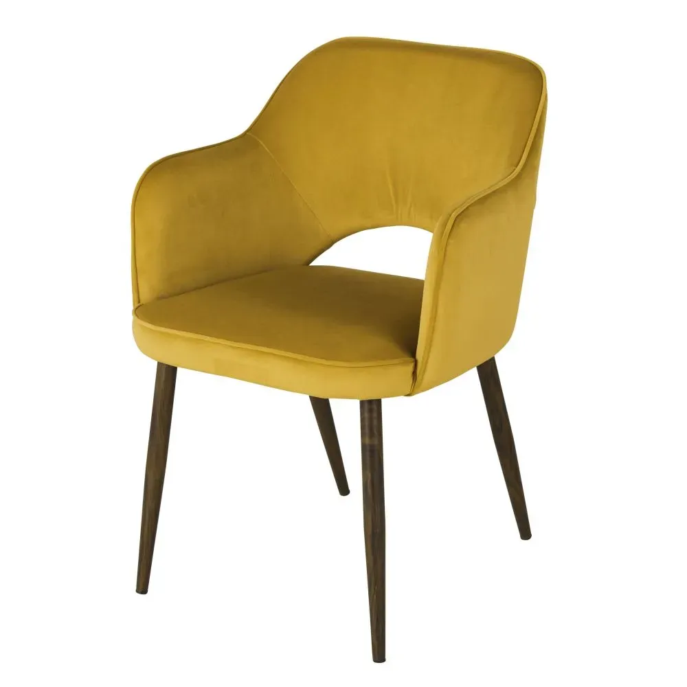 Fauteuil à diner professionnel en velours ocre