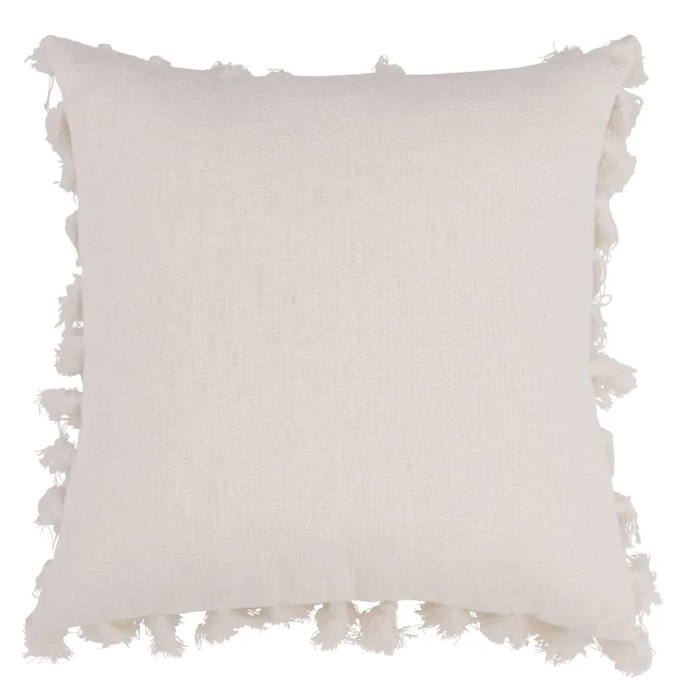 Coussin en coton recyclé écru à pompons 50x50