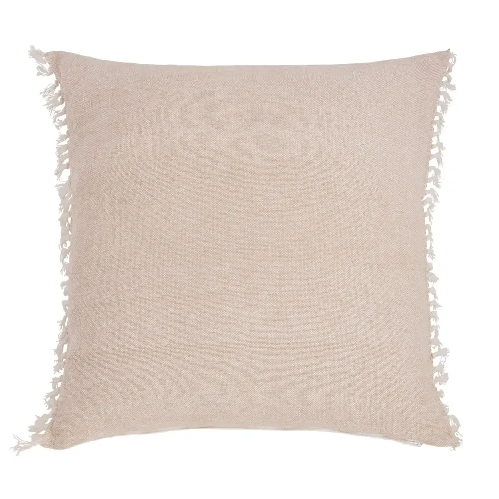 Coussin en coton beige à franges 60x60