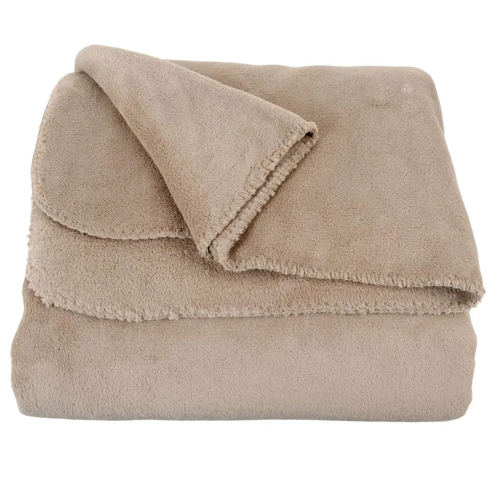 Plaid polaire en polyester recyclé beige 150x230