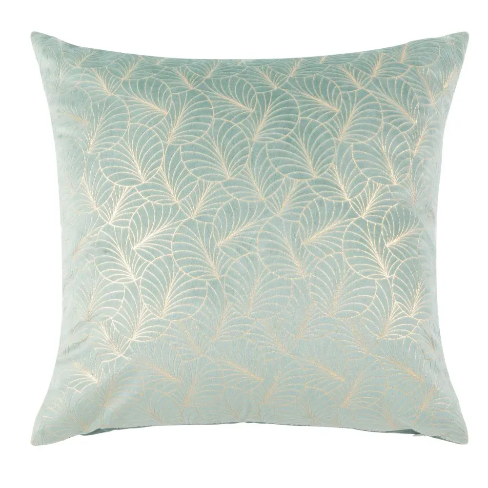 Coussin en velours brillant vert clair motif imprimé doré 45x45