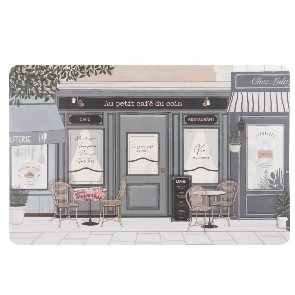 Set de table ''Au petit café du coin'' vert, noir, blanc et beige