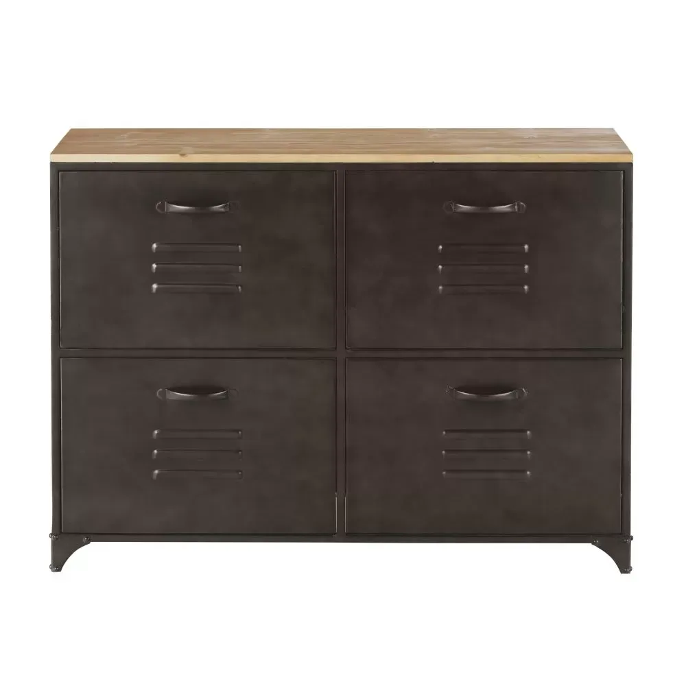 Meuble à chaussures 4 portes en métal et bois de sapin massif