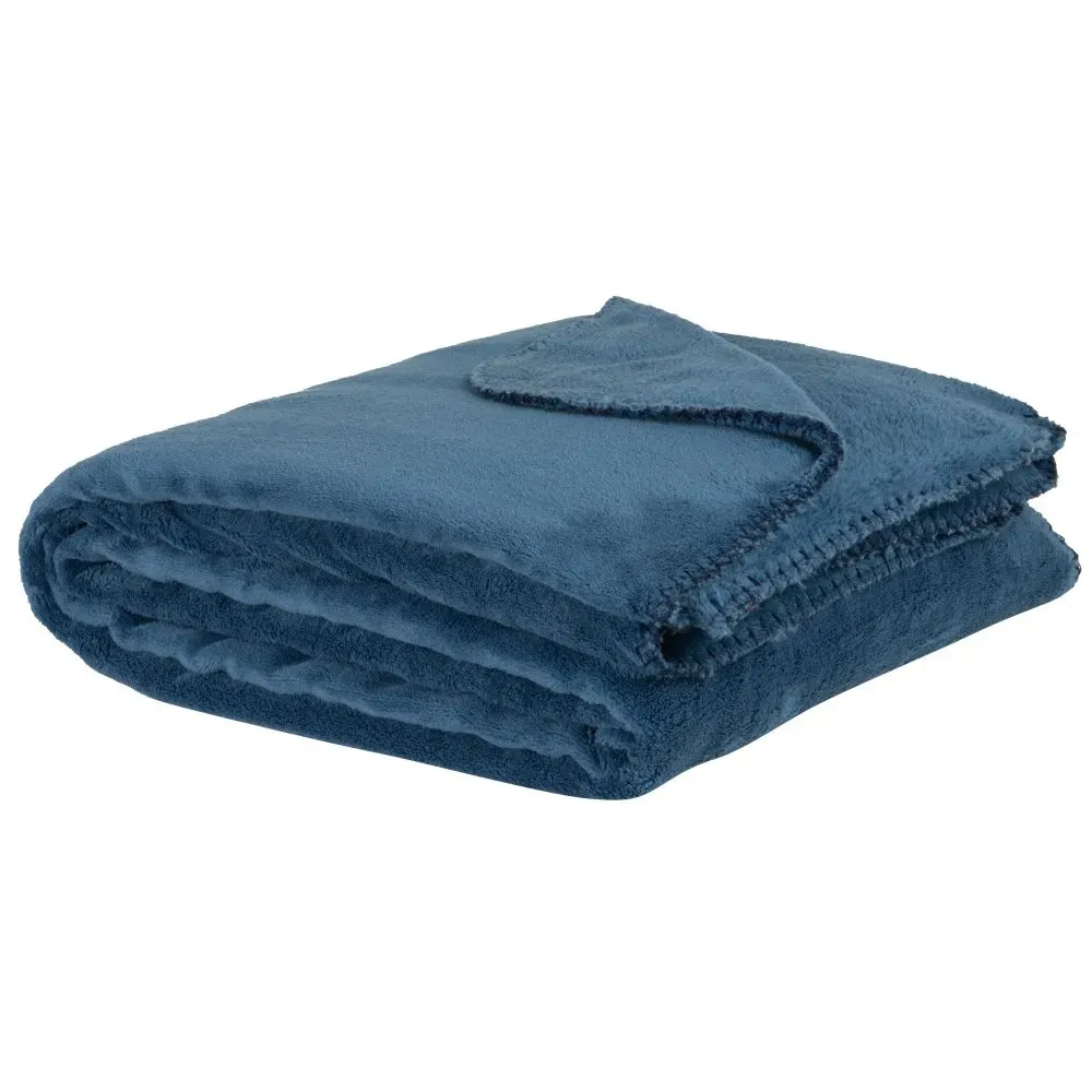 Plaid polaire en polyester recyclé bleu 150x230