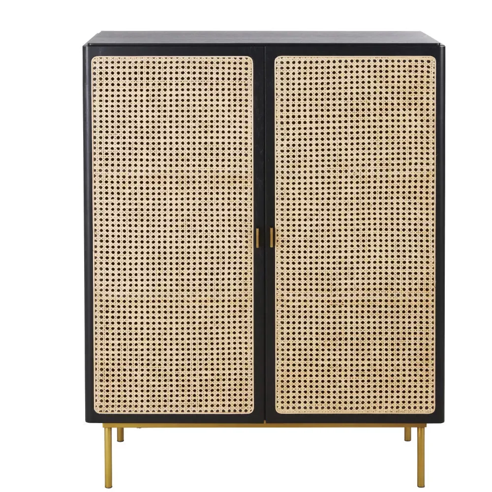 Buffet 2 portes noir cannage en rotin