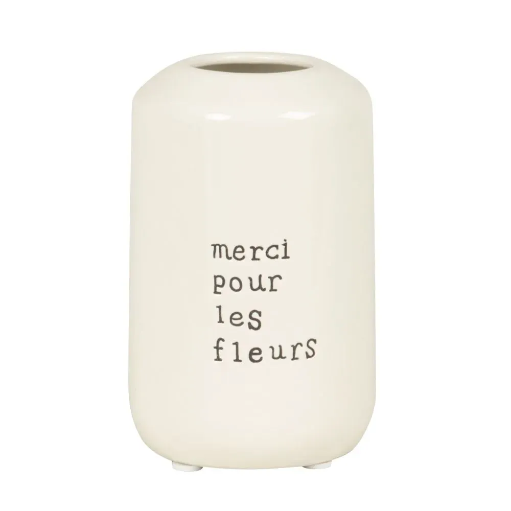 Vase en dolomite écrue ''Merci pour les fleurs'' H12