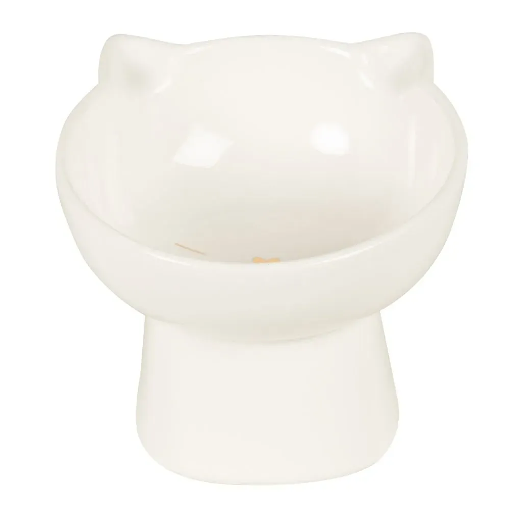 Gamelle pour chat en céramique blanche et dorée