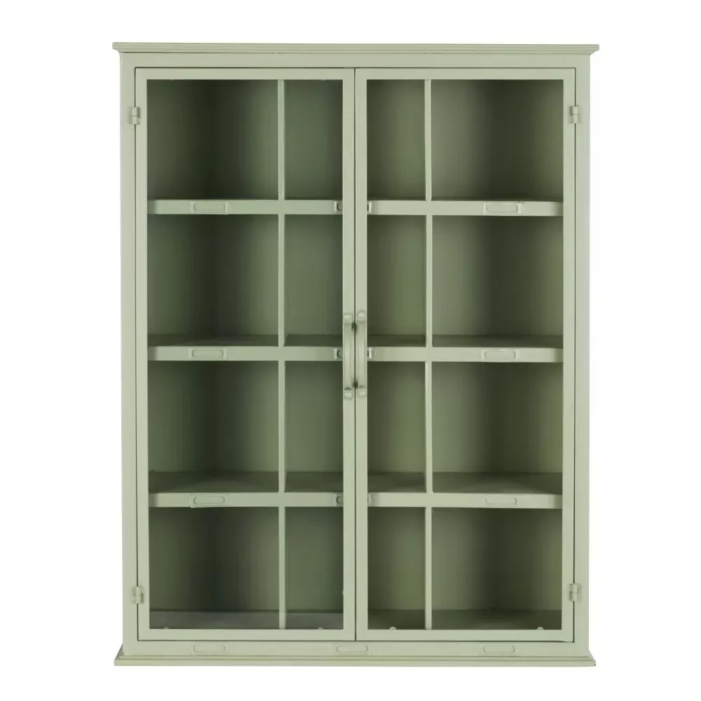 Etagère en fer vert sauge 2 portes en verre