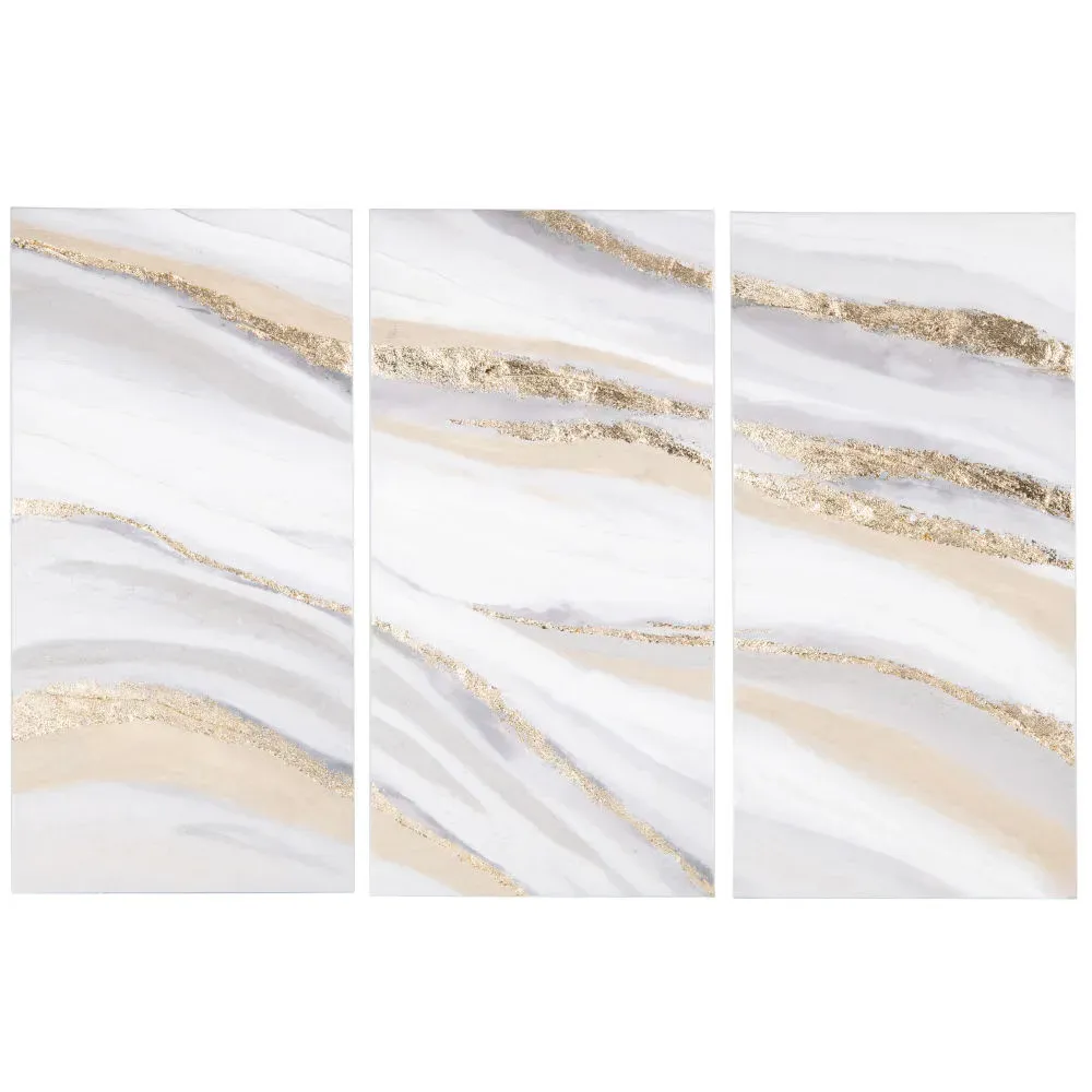 Toiles triptyques peintes dorées, beiges, écrues et grises 120x80