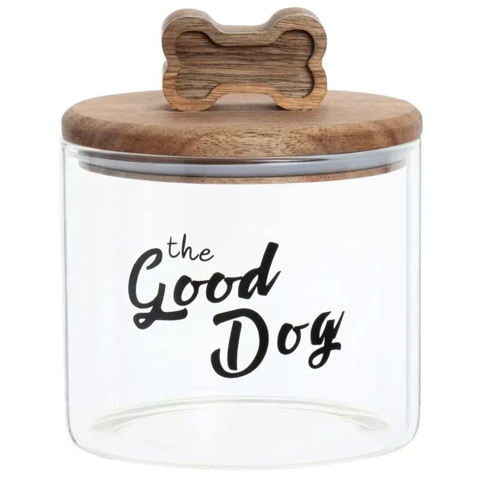 Boîte en verre imprimé noir et couvercle en bois d'acacia