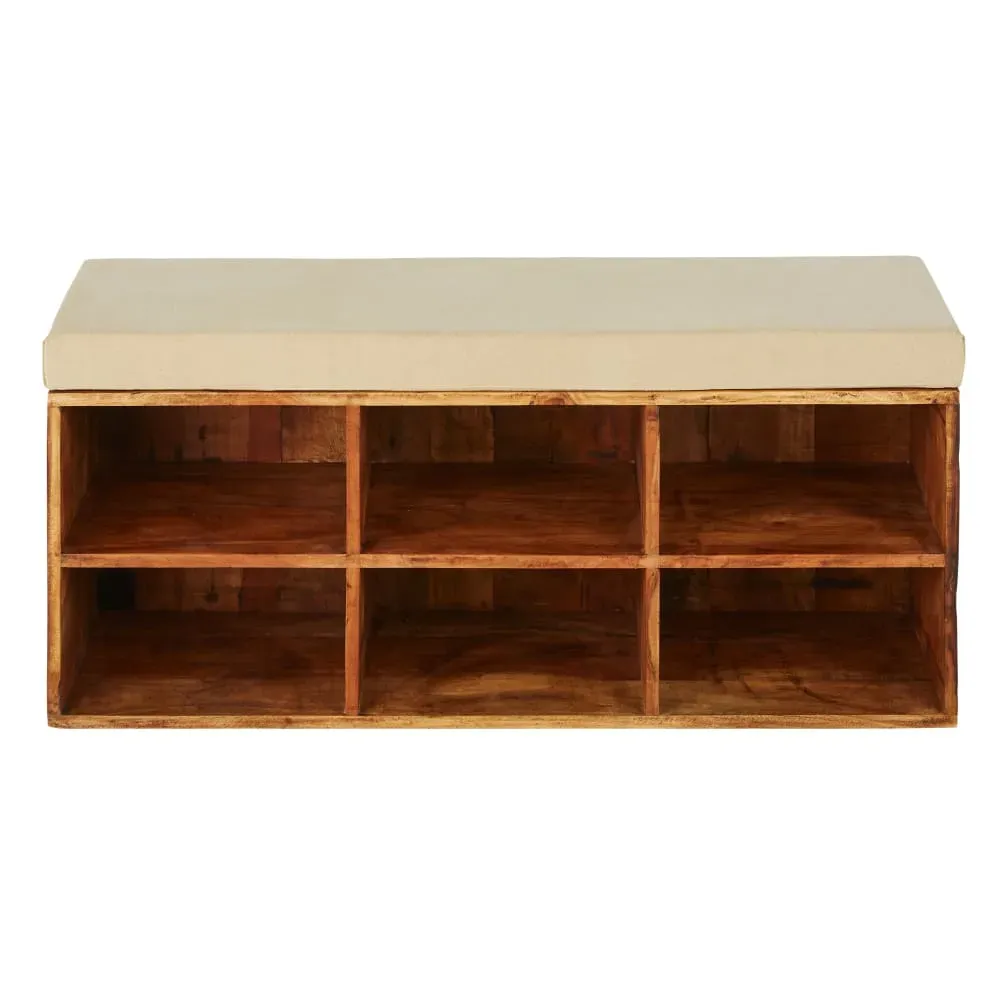 Banquette 6 casiers en manguier et coton beige foncé