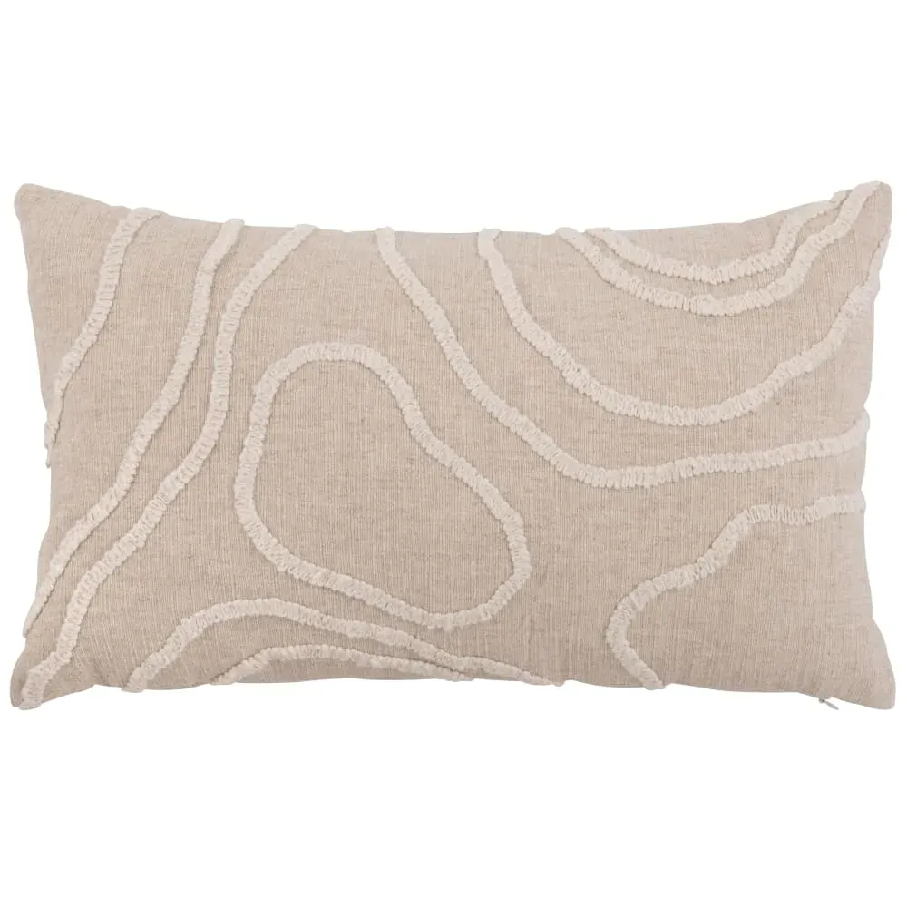 Housse de coussin en coton et lin mélangés à motif brodé crème 50x30