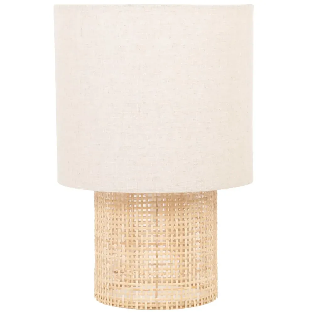 Lampe en rotin tressé et abat-jour en polyester recyclé beige