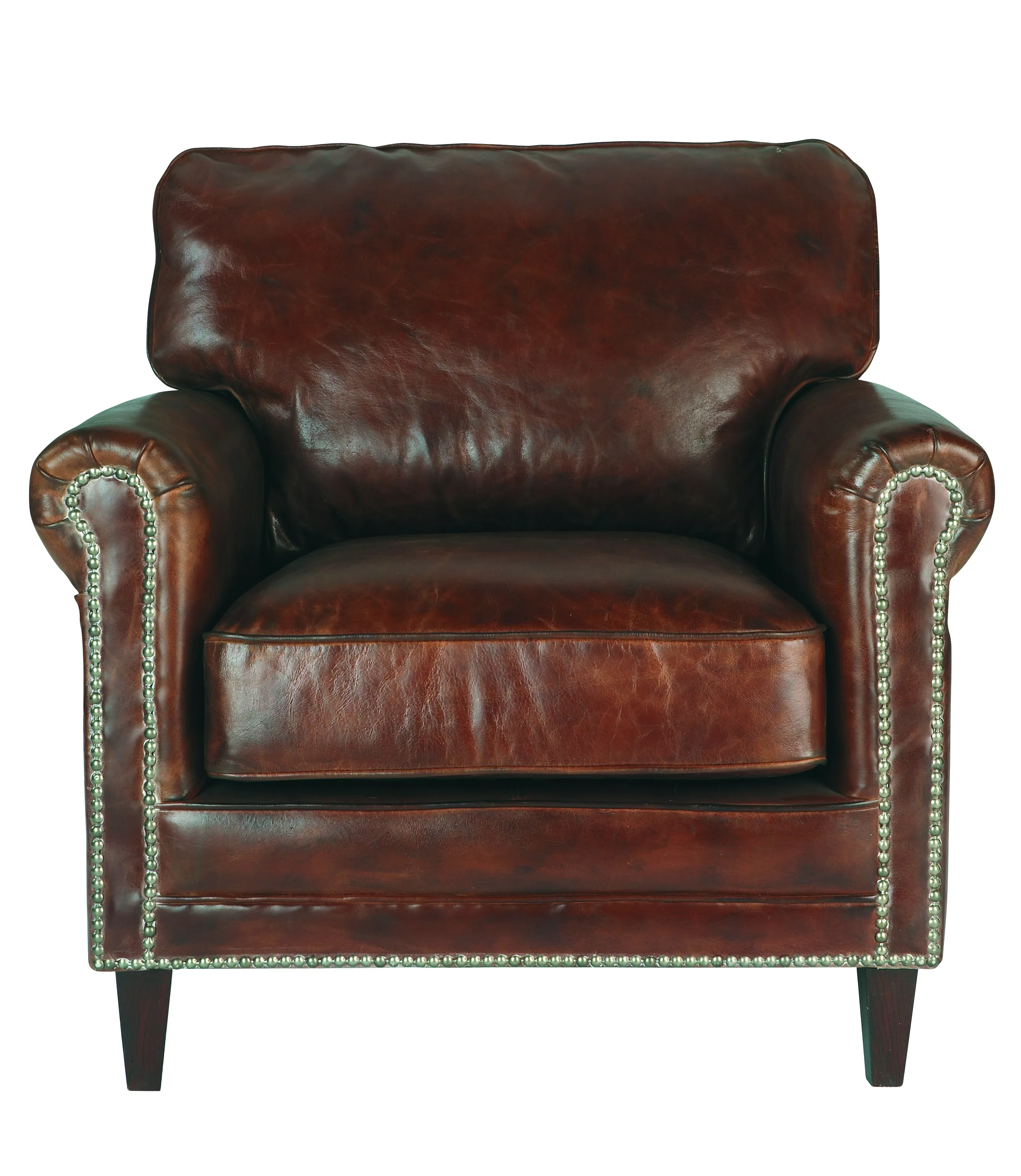 Fauteuil en cuir marron effet vieilli