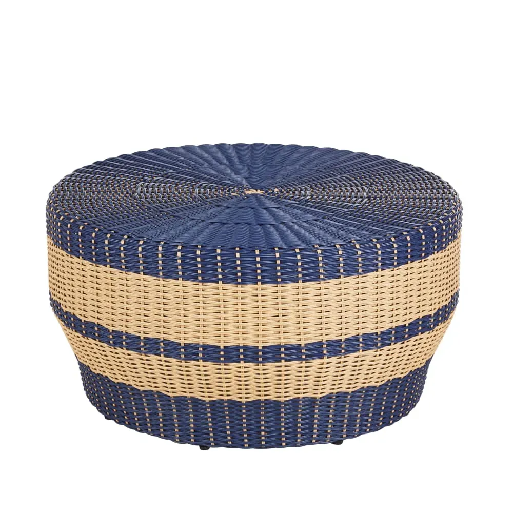 Table basse de jardin en résine tressée recyclée beige et bleue