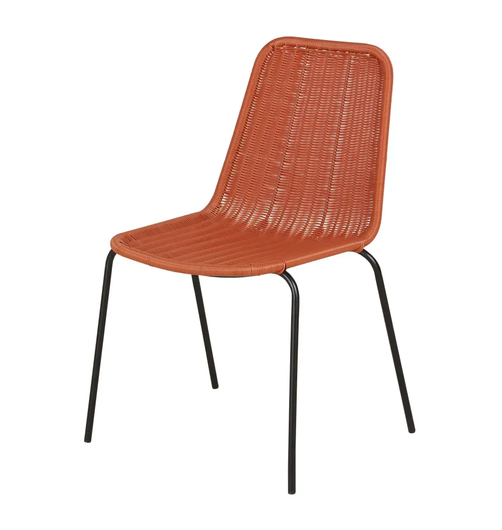 Chaise de jardin en métal noir et résine recyclée brique