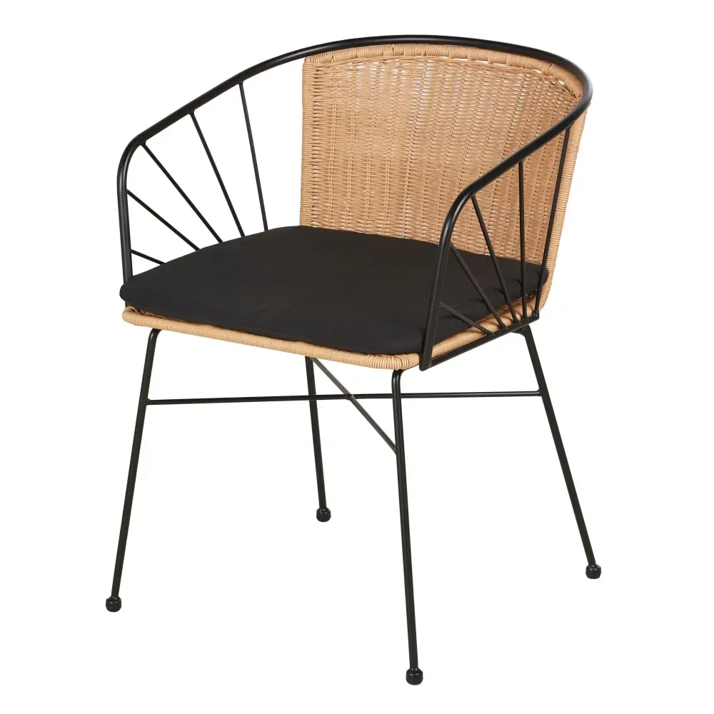 Fauteuil à dîner de jardin en résine recyclée beige et métal noir