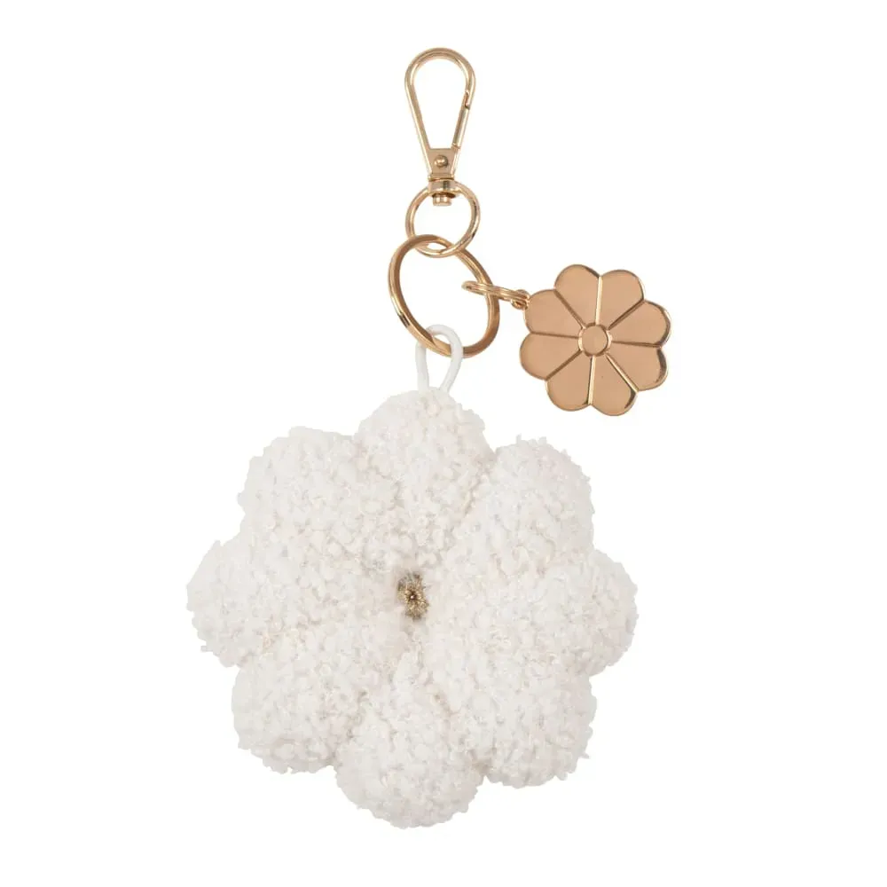 Porte-clés fleur bouclettes écrues