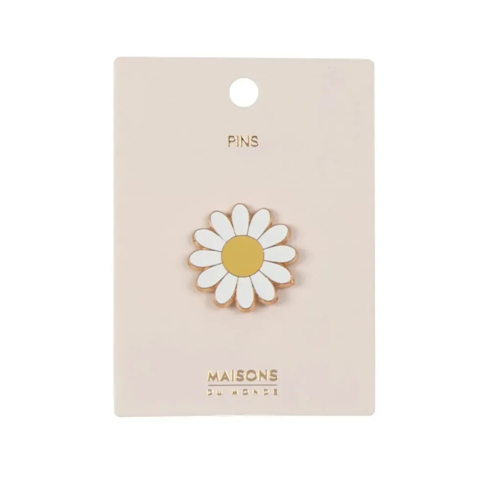 Pins pâquerette en métal blanc, jaune et doré