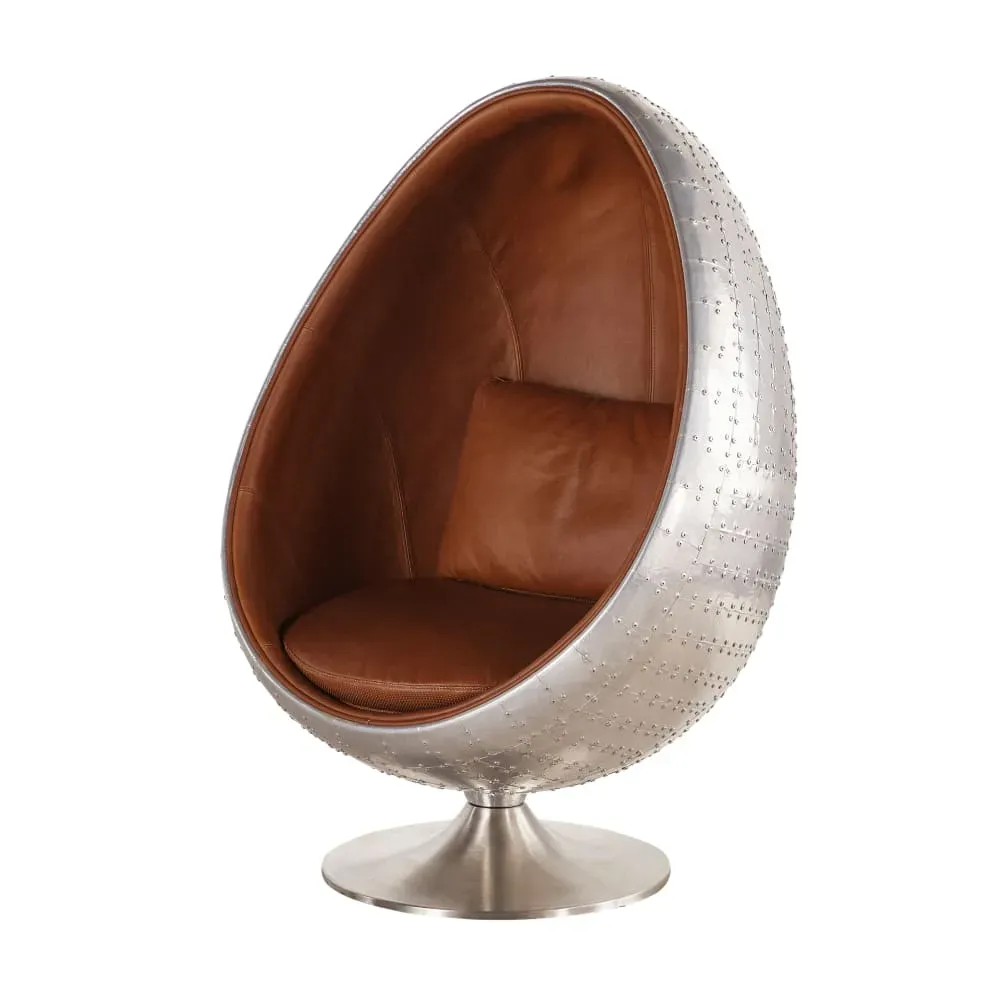 Fauteuil œuf industriel en cuir marron