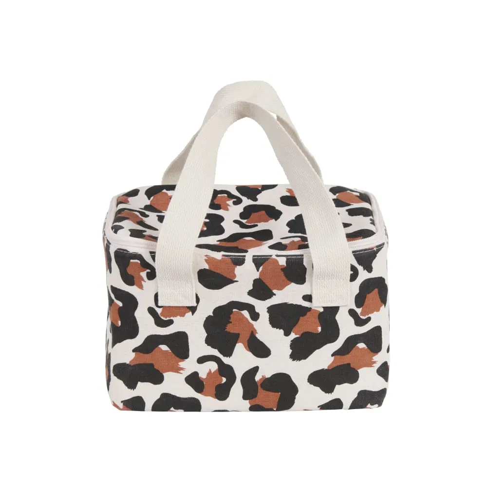 Lunchbag en lin motif léopard beige, noir, marron et blanc