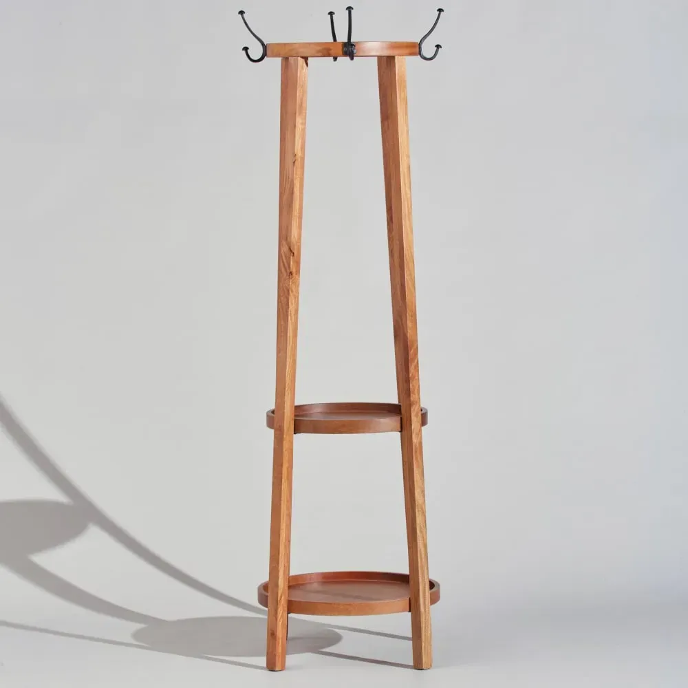 Portant en bois de manguier massif et patères en fer forgé